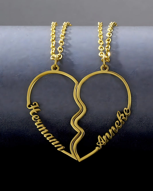 Personalised Combined Heart Name Couple Necklace